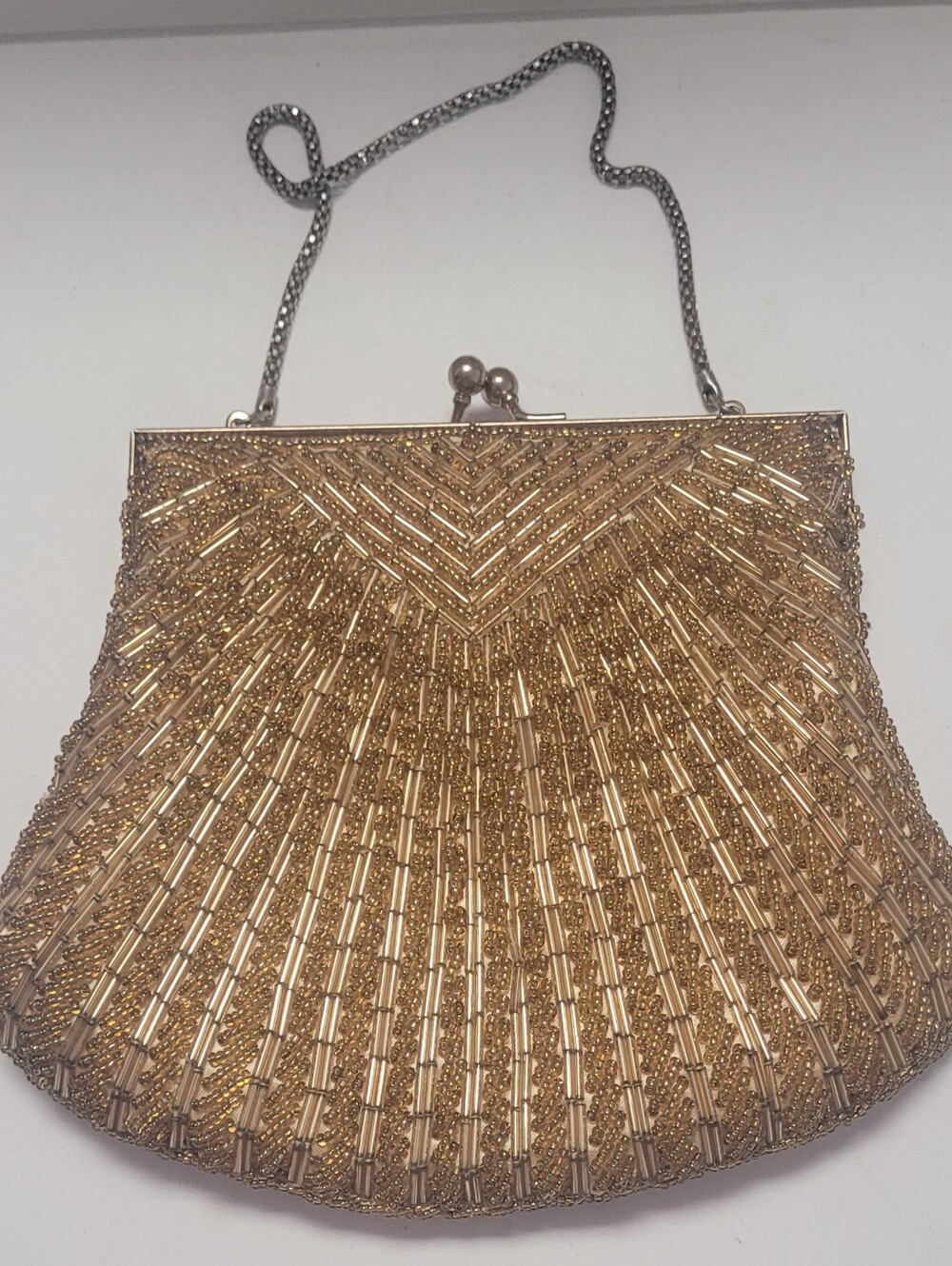 Vintage Gold Beaded Evening Clutch Handbag